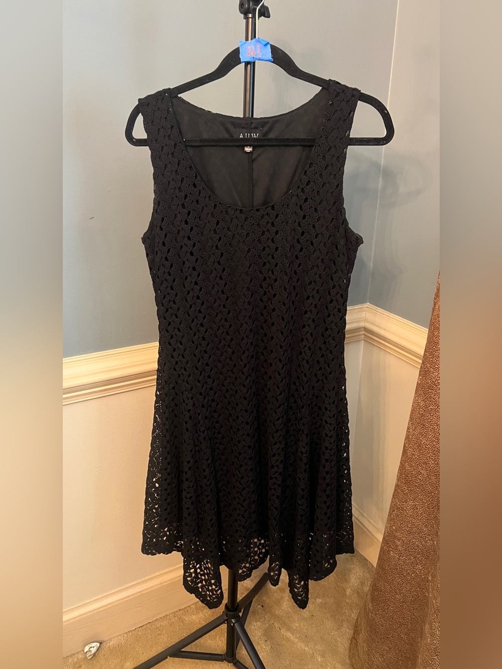 AUW Black Crochet Sleeveless Mini Dress